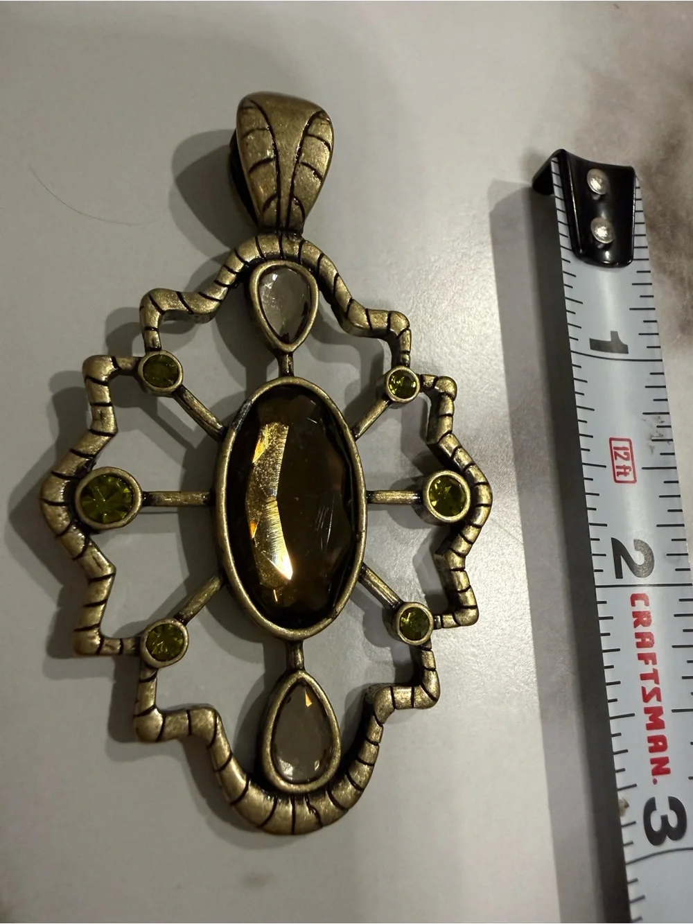 Vintage Gold Tone Statement Pendant Women Large Boho Gemstone Wide Bail